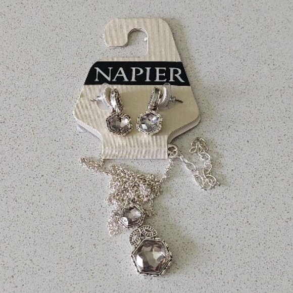NWT Napier Rhinestone Earrings and Matching Necklace - Picture 1 of 7